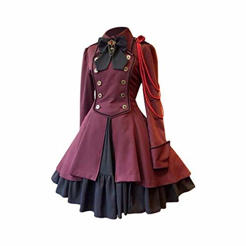 Social fengduo Mujer Medieval Lolita Vestido Gótico Steampunk Vestido de Uniforme Arco Solapa