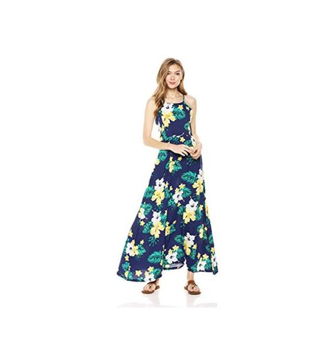 28 Palms Tropical Hawaiian Print Halter Maxi Dress, Navy Floral, US M