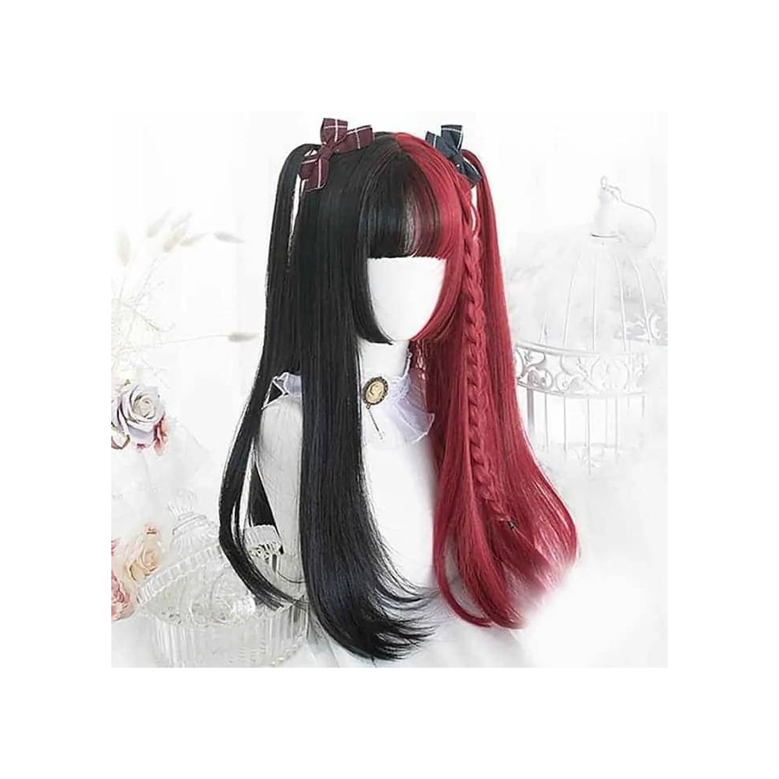 Products Red and black soft goth wig