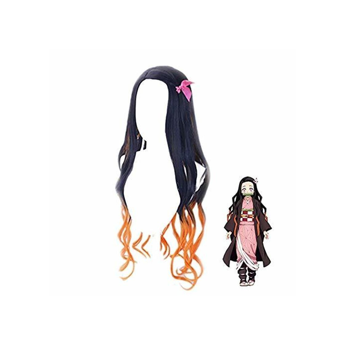 Social Kamado Nezuko Peluca Cosplay Wig para Mujer Chica Larga Rizada Ropa Accesorios