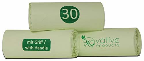Social Bolsas de basura orgánica compostable 30L con asa - 100% compostable y