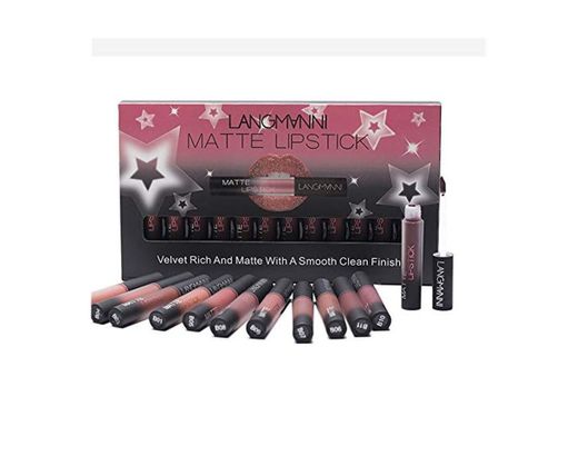 12pcs / Set Mate Lápiz Labial Líquido, Impermeable, Terciopelo Nutritivo, Líquido de