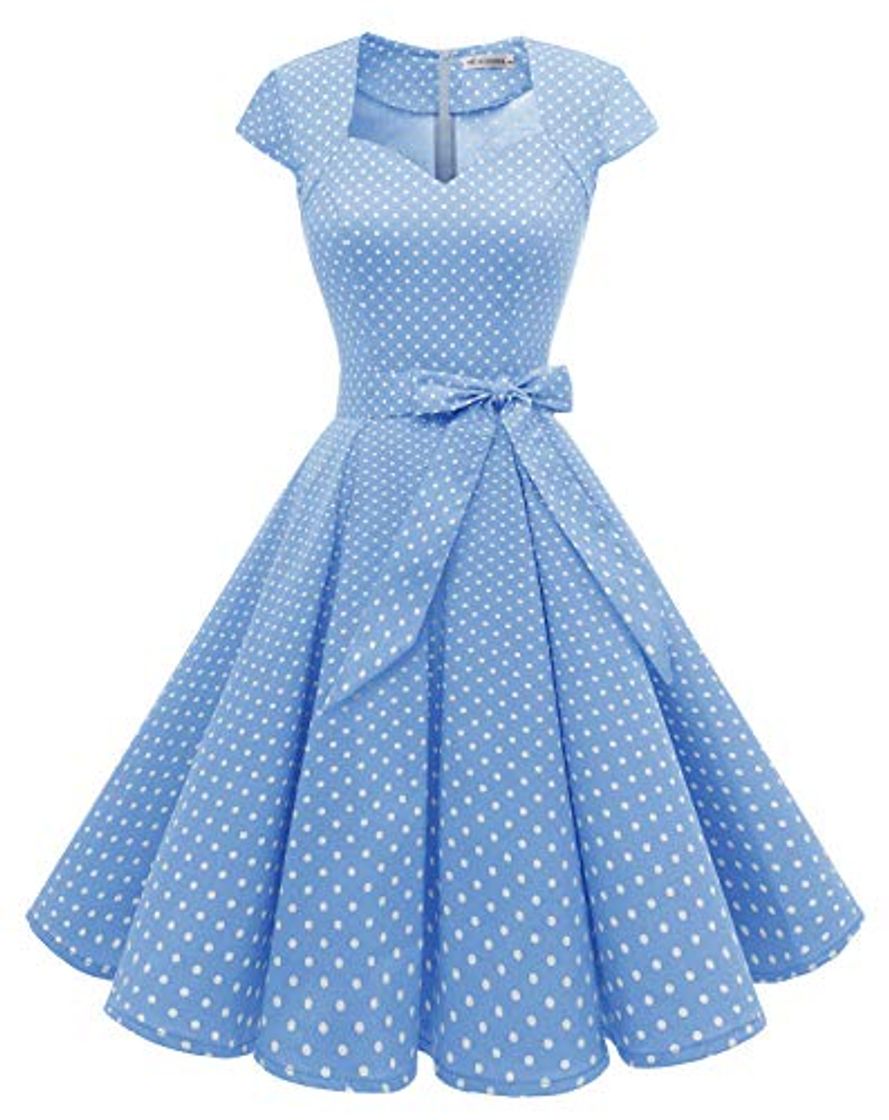 Moda MUADRESS Vestidos Vintage Mujer Retro Años 50 y Elegantis Cocktail Party Collar Casual en Forma de Corazón 1960SkyBlue L