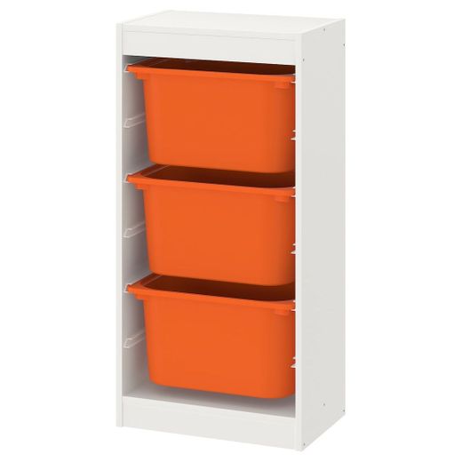 TROFAST Combinación de almacenaje con cajas, blanco, naranja ...
