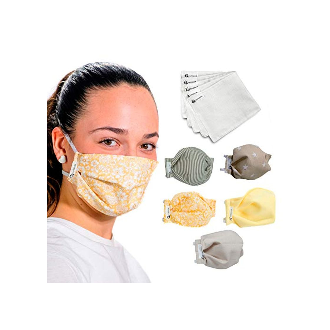Social YELLOW PARTY PACK 5 UDS MASCARILLAS DE TELA LAVABLE REUTILIZABLE 2 CAPAS