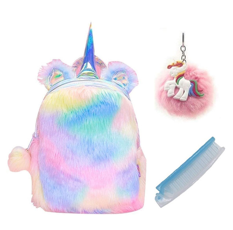 Moda Mochila de Felpa Holografíca de Unicornio