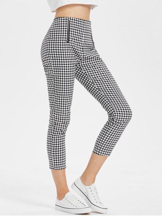 Fashion Pantalones Tobillo Escanolado Gingham Cintura Alta - Multicolor M