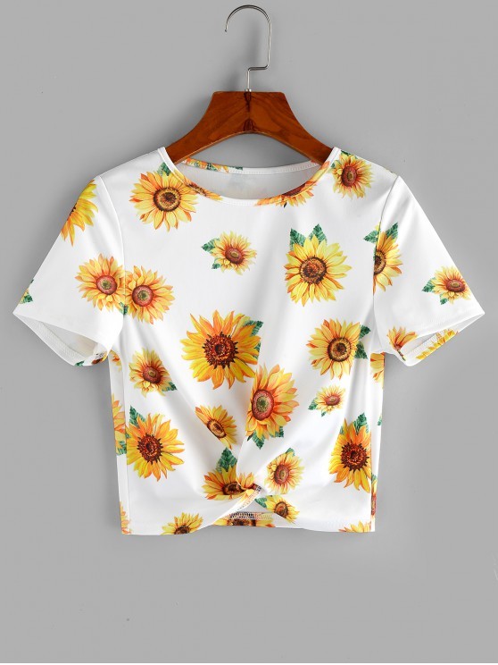 Fashion Camiseta Corta Con Estampado De Girasol En Blanco