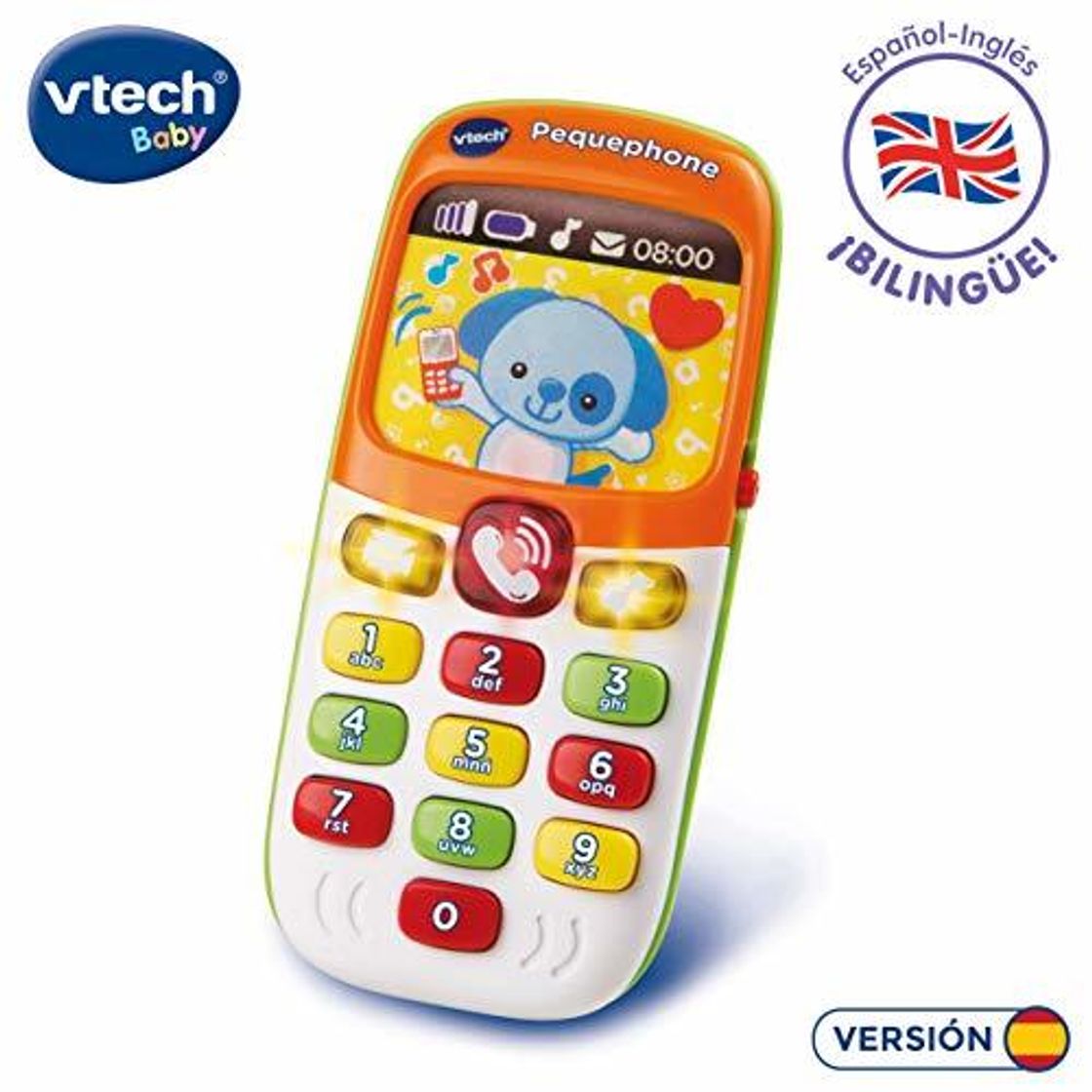 Producto VTech Pequephone bilingüe, teléfono infantil con luces, sonidos y canciones en inglés