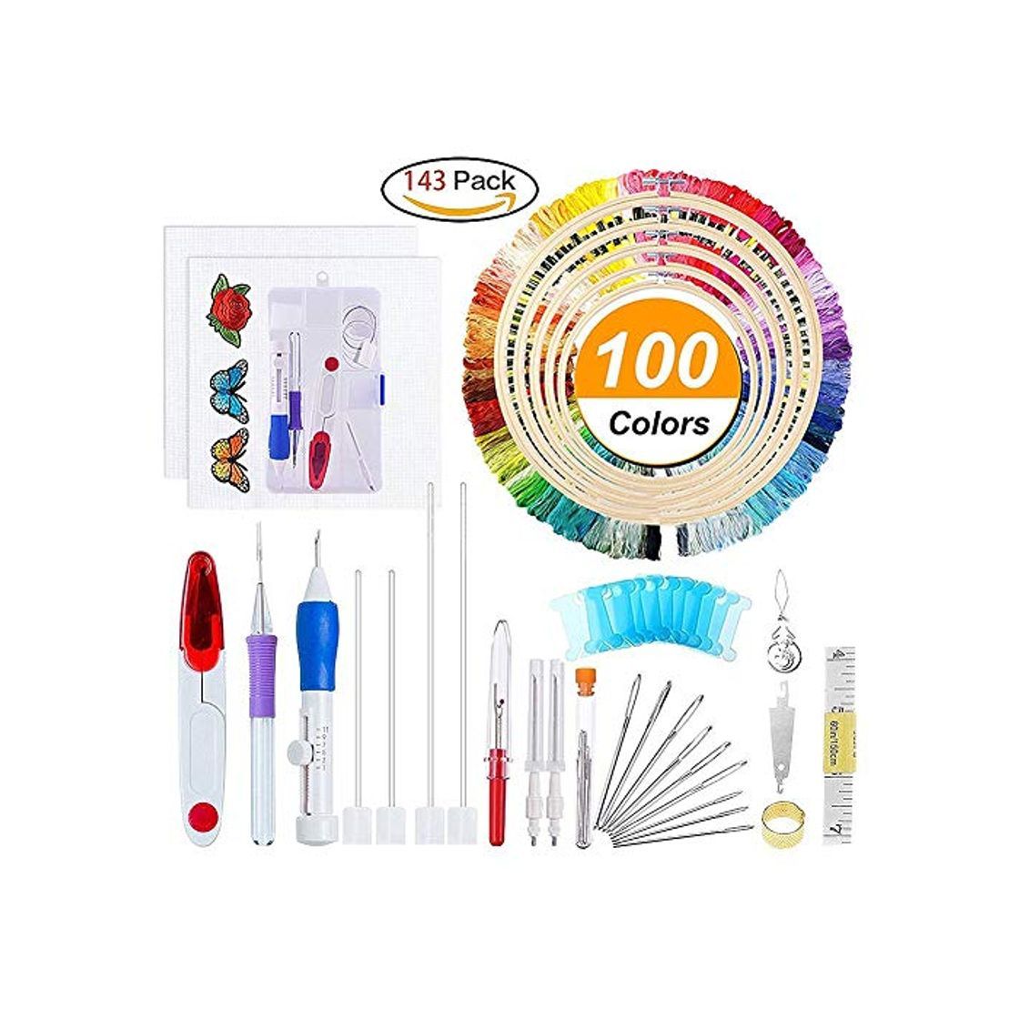 Social Aguja de punzón mágica para bordado, 50 hilos de colores, herramienta de