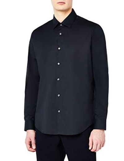 Marca Amazon - MERAKI Camisa de Vestir de Corte Recto Hombre, Negro