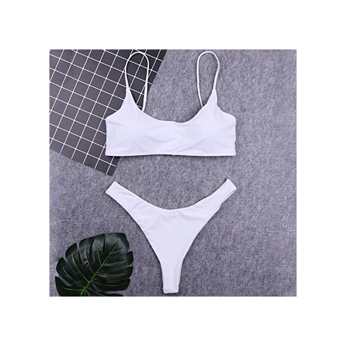 Producto GUOZI Bikini Bikini Blanco Negro Básico Bañador de Dos Piezas con Traje de baño Tanga Cintura Alta