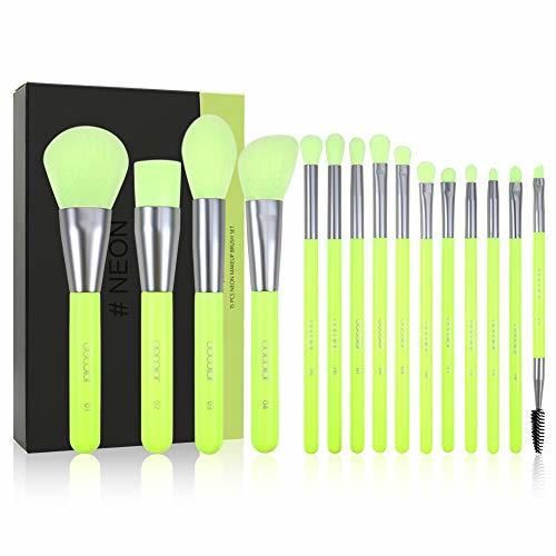 Docolor Makeup Brushes Set Neon Green 15Pcs Premium Premium Synthetic Kabuki Foundation