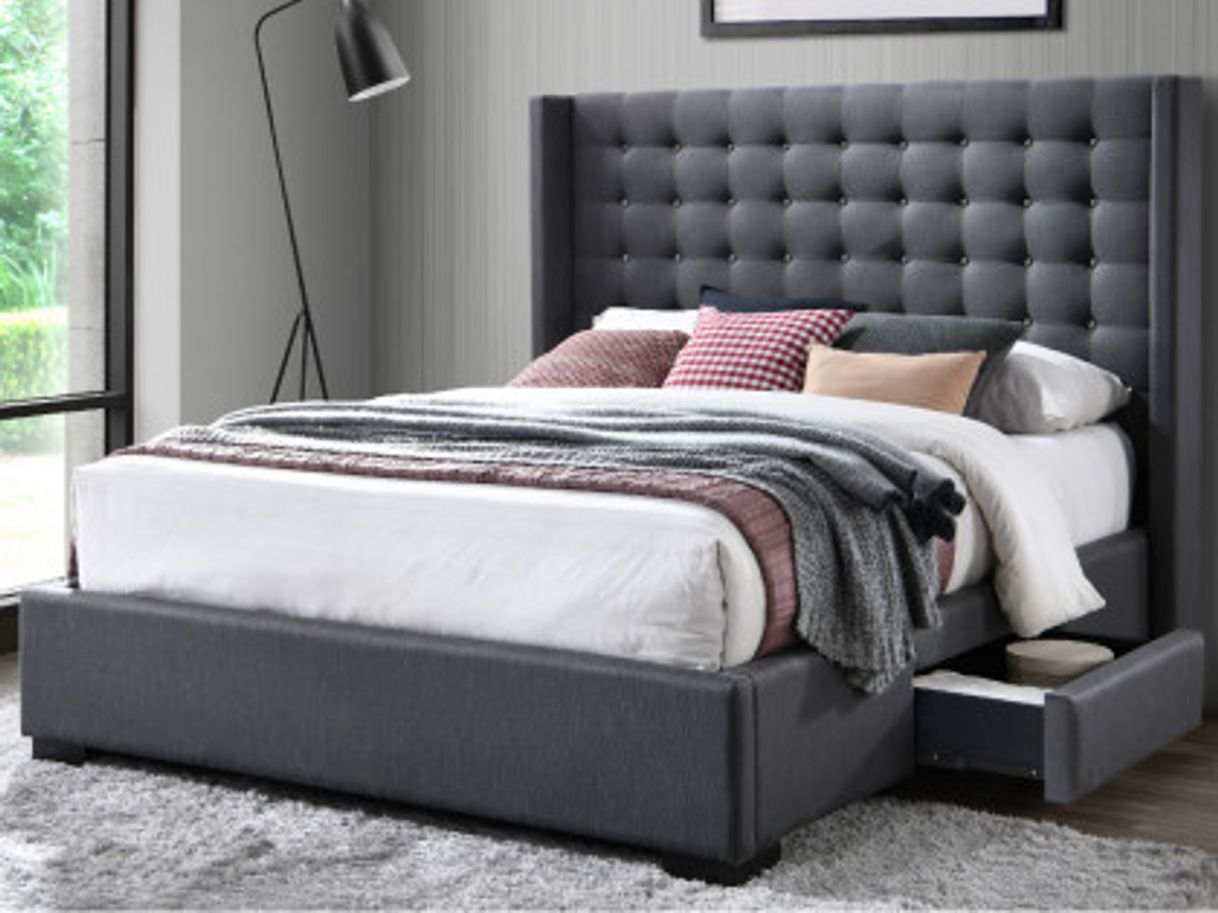 Fashion Cama LEONCE capitoné cajones 160x200cm Tela color Gris