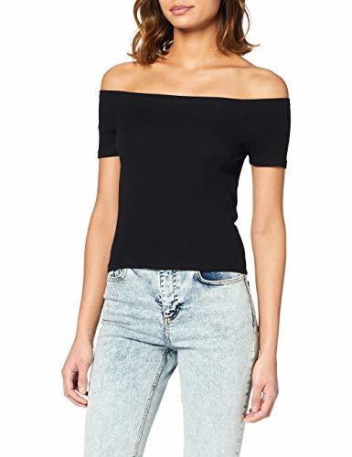 Fashion Urban Classics Ladies Off Shoulder Rib tee Camiseta, Negro