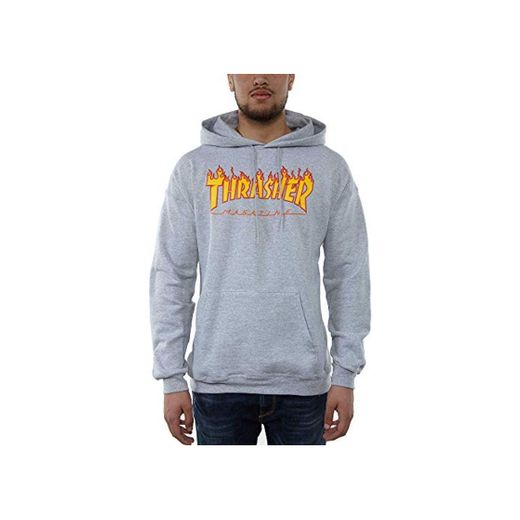 SUDADURA CON CAPUCHA THRASHER MAGAZINE FLAME LOGO GRIS - S