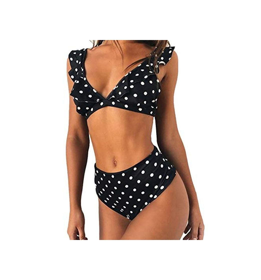 Social JFan Mujer Traje de Baño Bikini Punto de Onda Ruffle Conjunto de