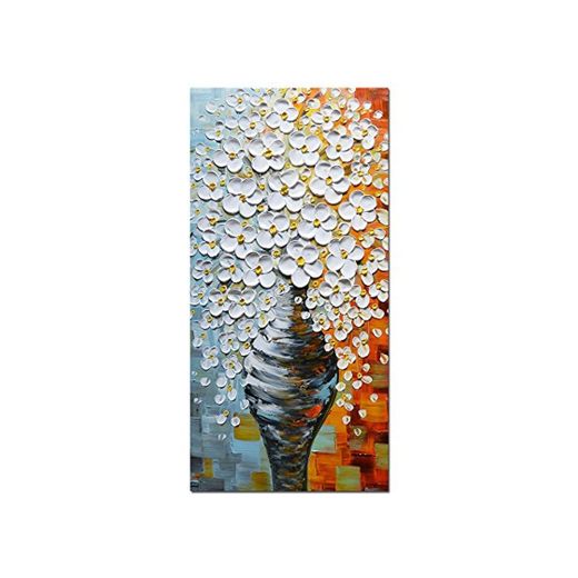 Asdam Art-Elegante flor blanca pinturas al óleo sobre lienzo 100% pintado a