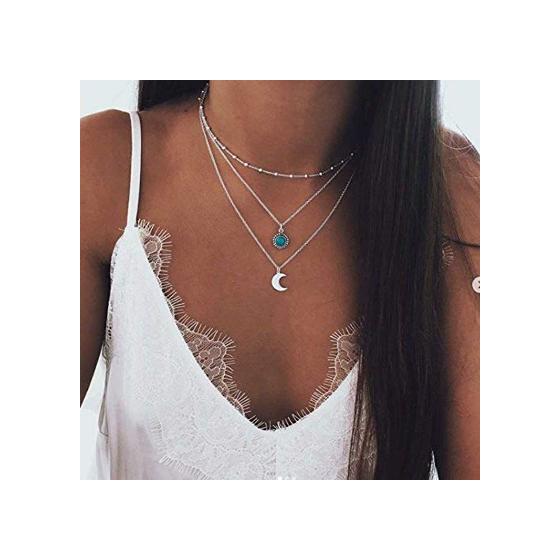 Social Jovono Collar Bohemio Multi Capa con Luna Piña para Mujeres y Niñas
