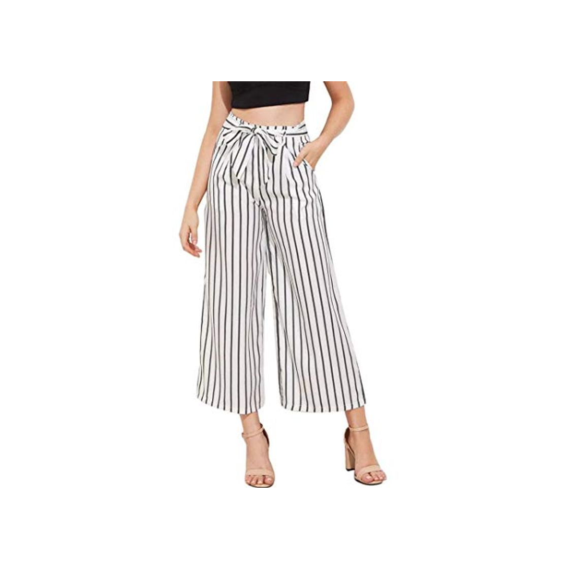 Social Mujer Pantalones Pantalon Verano Pantalon Anchos Culotte Anchos Tendencia con Cinturón Cintura Alta Basic Ropa Flecos Dos Bolsillos De Pantalón Aireado Blanco Ropa