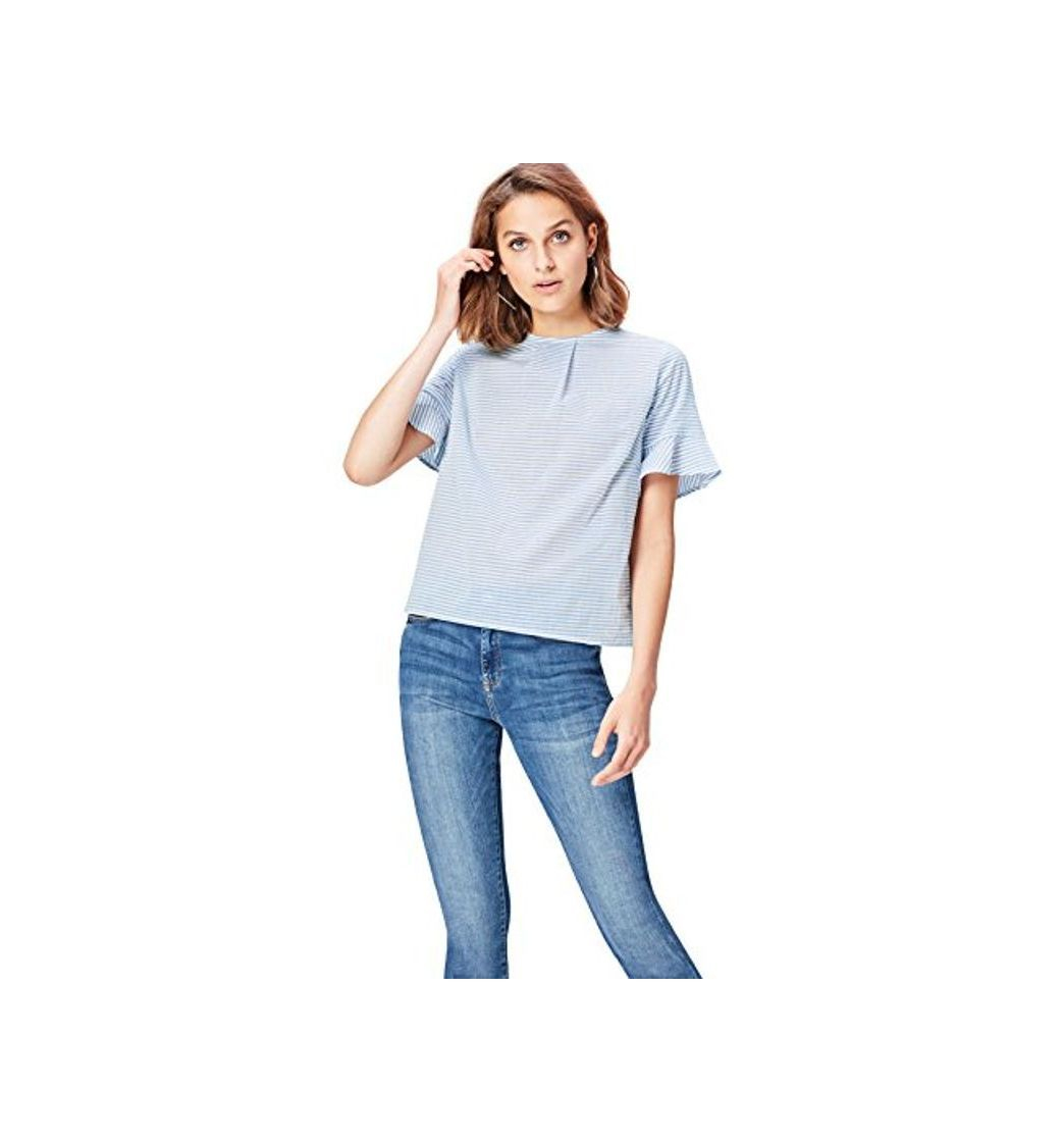 Social Marca Amazon - find. Blusa de Rayas para Mujer, Azul