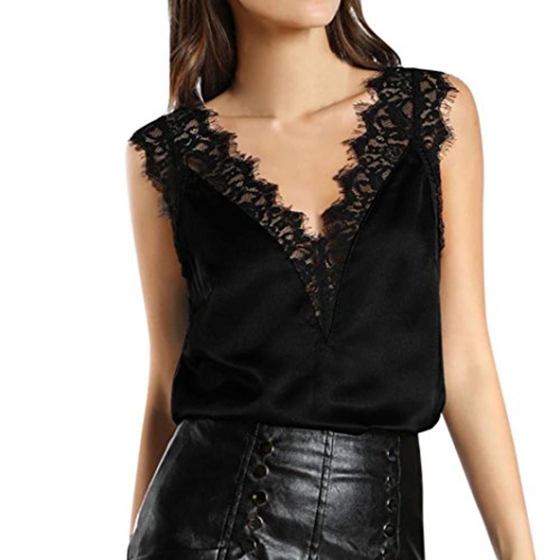 Social SHOBDW Mujeres de Encaje Chaleco Superior sin Mangas Casual Blusa de Primavera