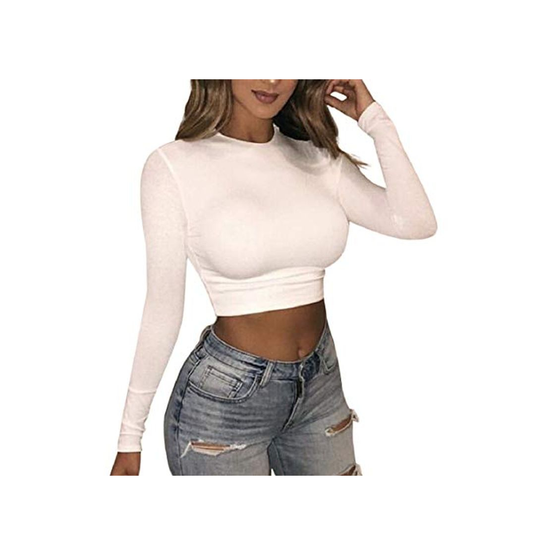 Social DEELIN Camiseta Mujer Manga Larga Tops Blusa Pullover ExposicióN De Navel O