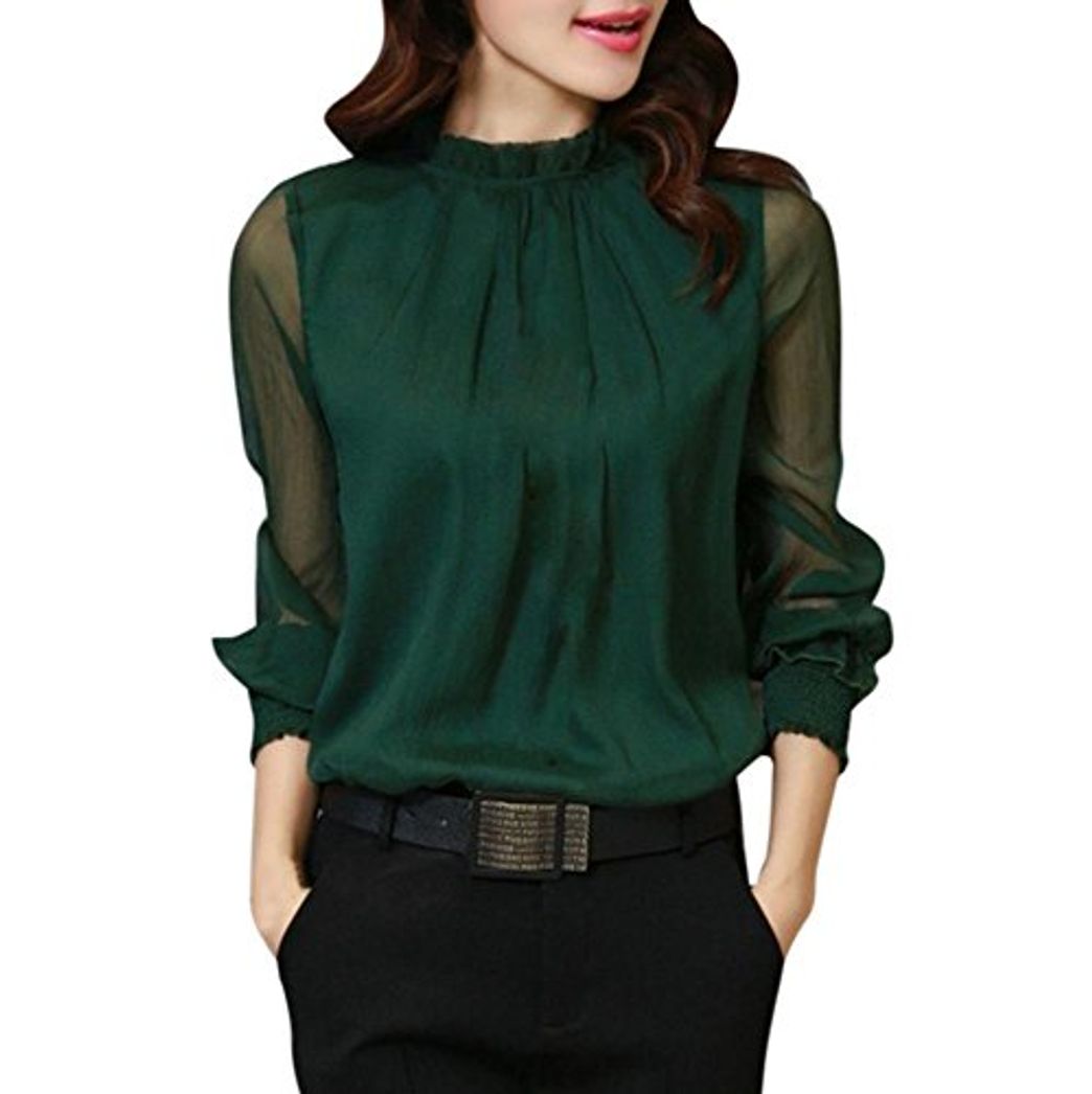 Social Toamen Mujeres Chiffon elegante suelta volantes manga larga blusa Camiseta Casual Tops (L