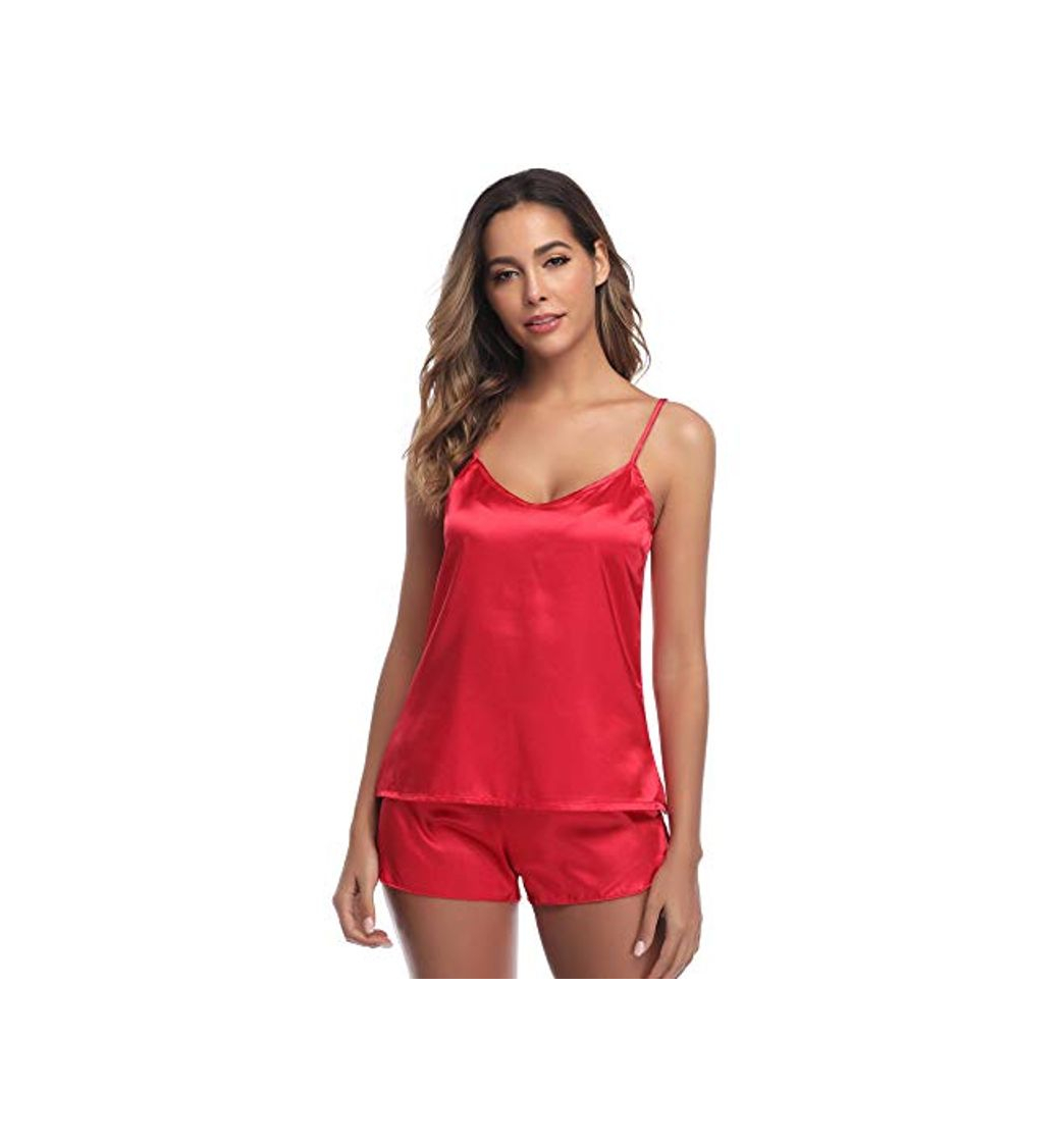 Social ARBLOVE Pijama Mujer Seda Verano Cortos 2 Piezas sin Mangas Suave