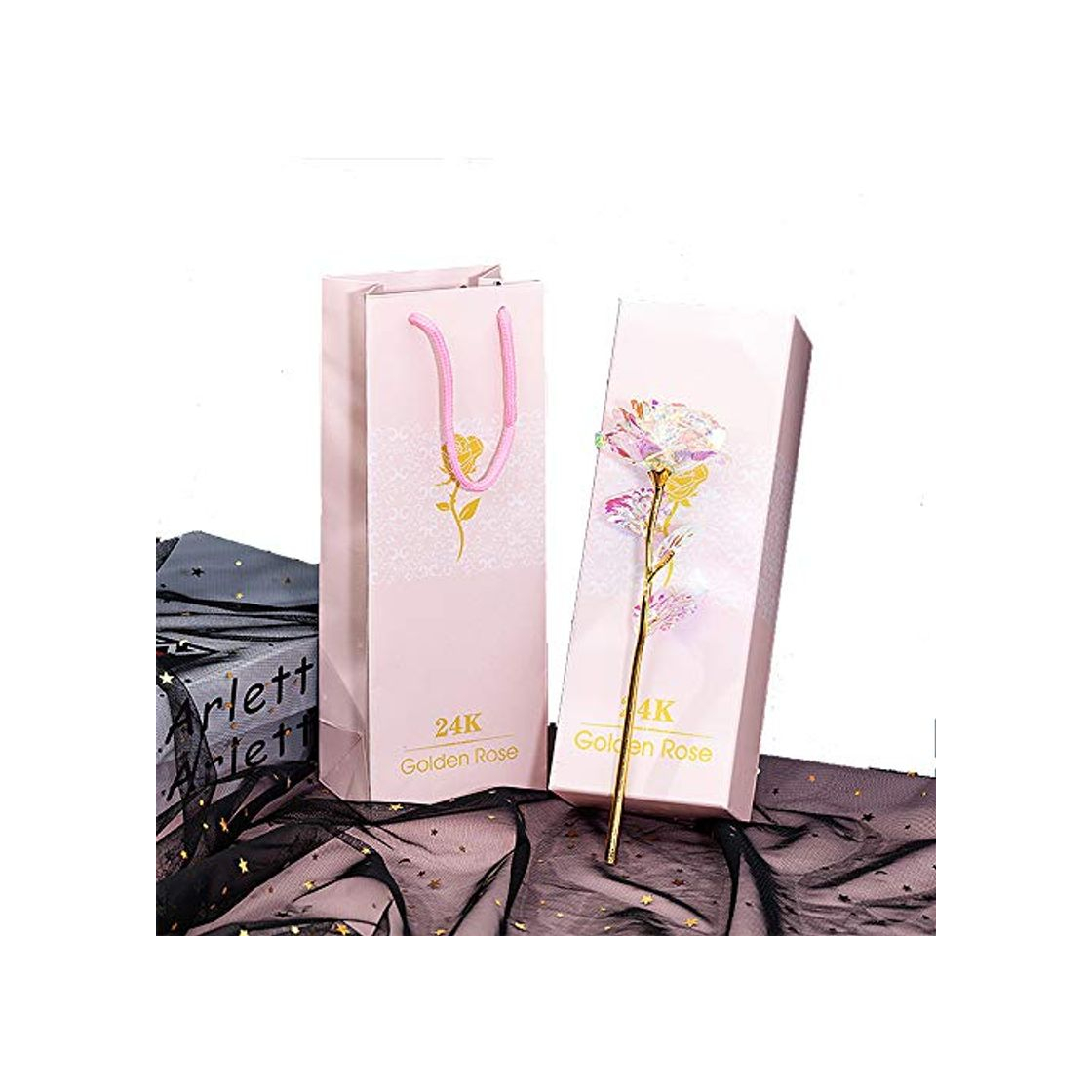 Producto ALLOMN Rosa, Flores Artificiales, 24K Chapado en Oro Rosa con Caja de