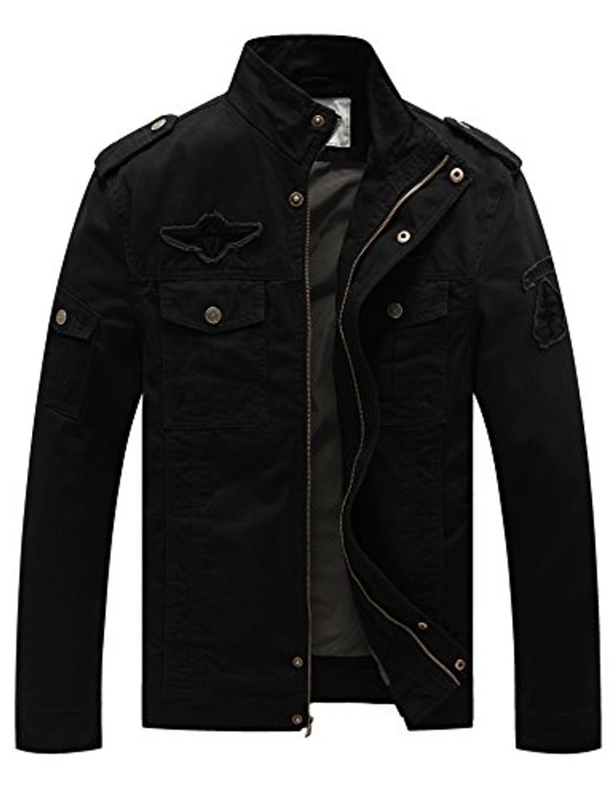 Product WenVen Chaqueta Algodón Militar Aviador Negro para Hombre Small