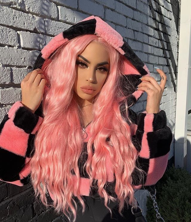 Product 24" Pink Slight Wavy Synthetic Lace Front Wig