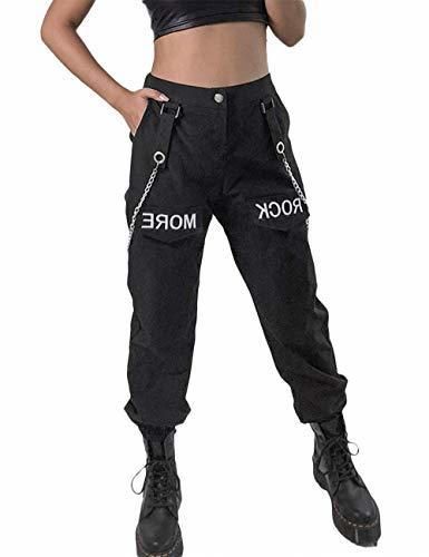 SOMTHRON Mujer Carga Holgado Hip Hop Pantalones con Cadena Cintura Alta Pantalones