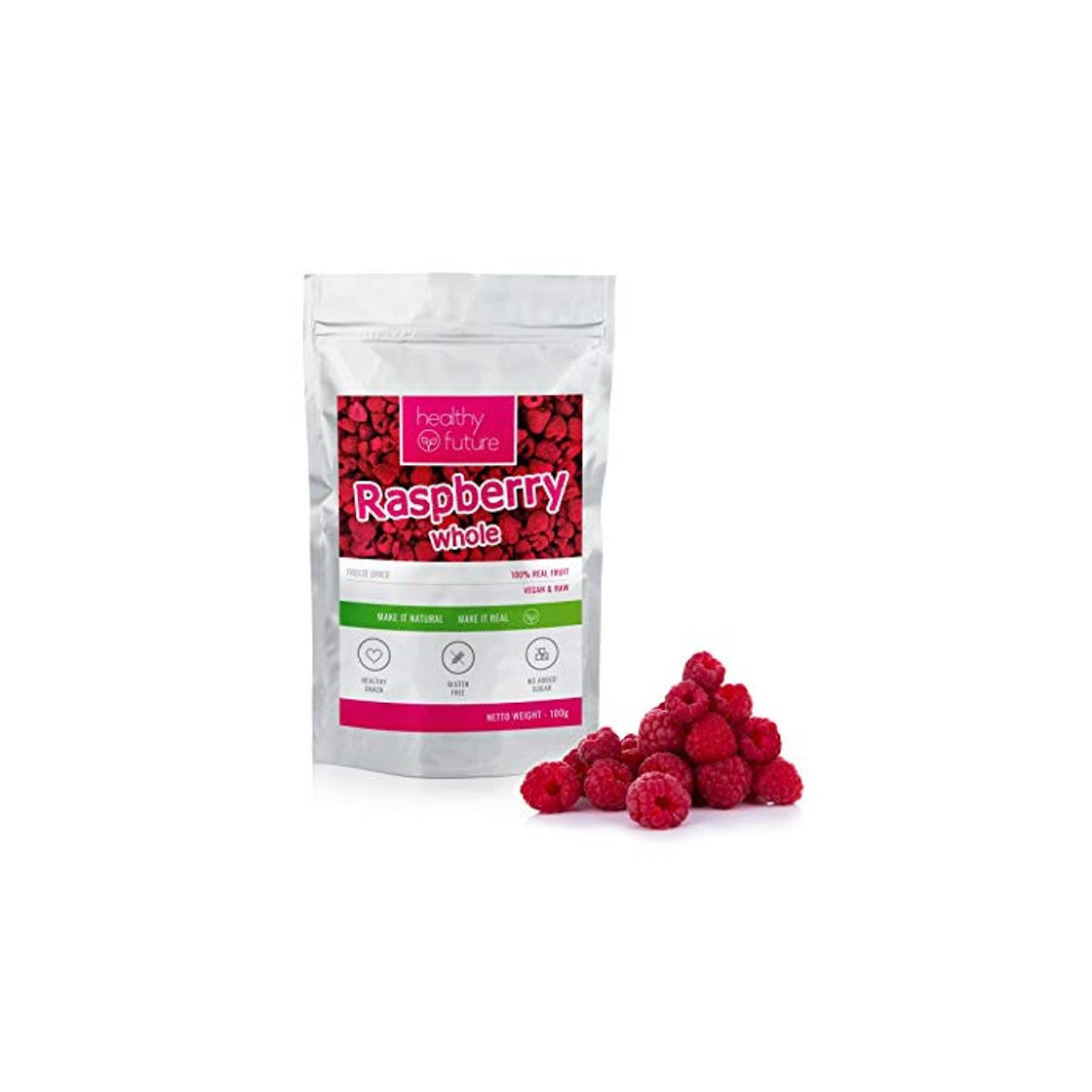 Producto Frambuesas liofilizadas 100% naturales, sin gluten, sin azúcares añadidos, sin conservantes, merienda