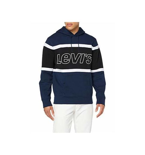Levi's Pieced Hoodie Capucha, Azul (Racer Colorblock Dress Blues/Mineral Black/White