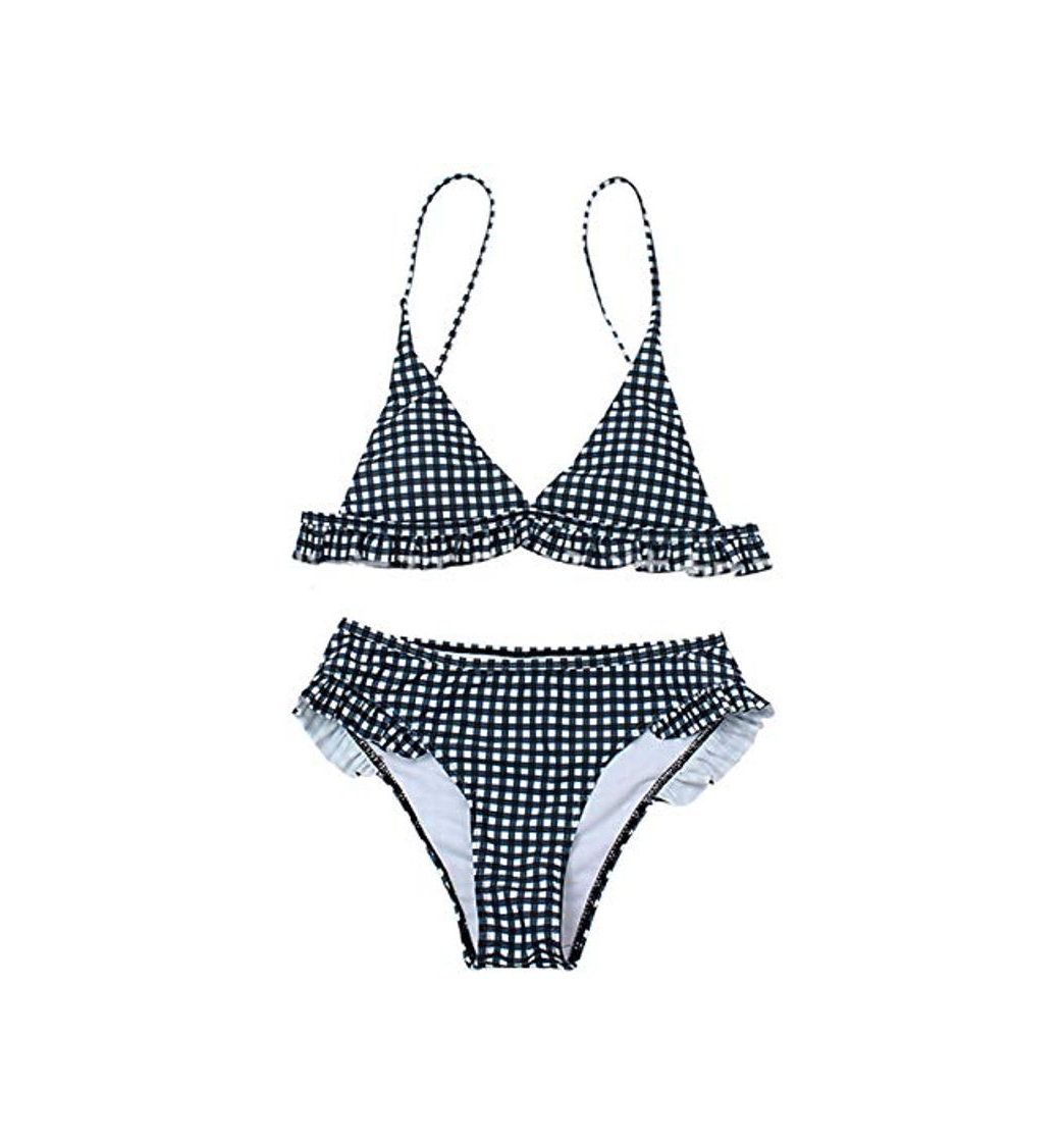 Product Conjunto de Bikini de Impresión a Cuadros con Volantes para Mujer Traje de Baño de Playa Acolchado Traje de Baño de Bikini de 2 Piezas