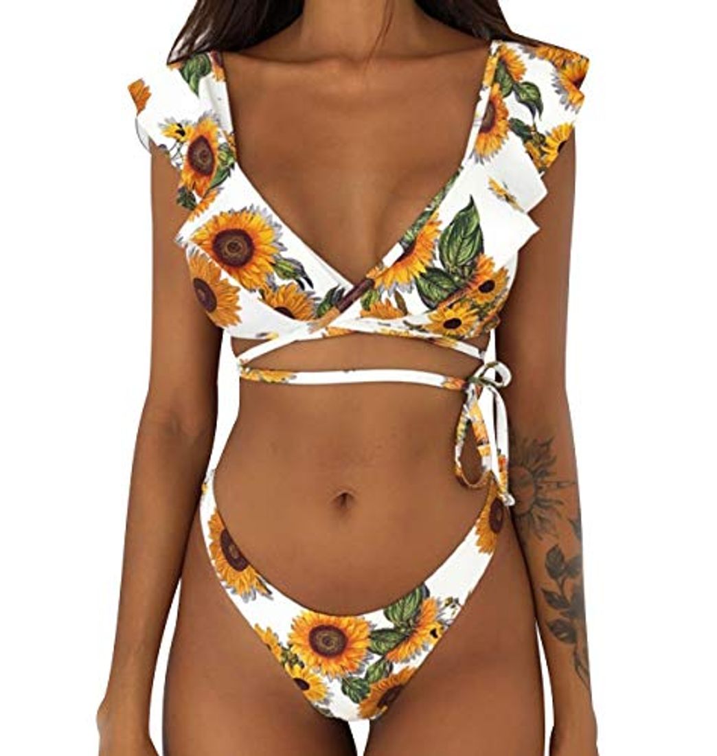 Product Bikini de Volantes Triangulo Push Up Mujer Trajes de Baño Flores de