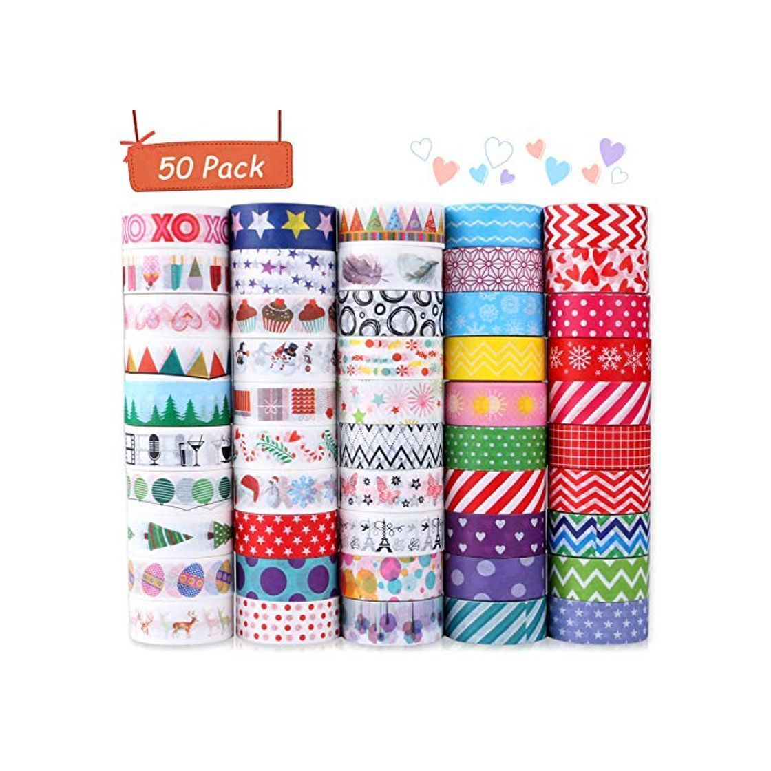 Social Buluri 50 Rollos de Cinta Adhesiva Washi Cinta Adhesiva Decorativa para Scrapbooking