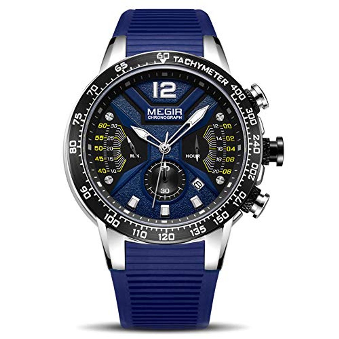 Social Hombre Relojes Moda Impermeable Silicona Cronógrafo Relojes Negocios Analogicos Cuarzo Relojes Clásico Azul Correa Fecha Calendario Relojes