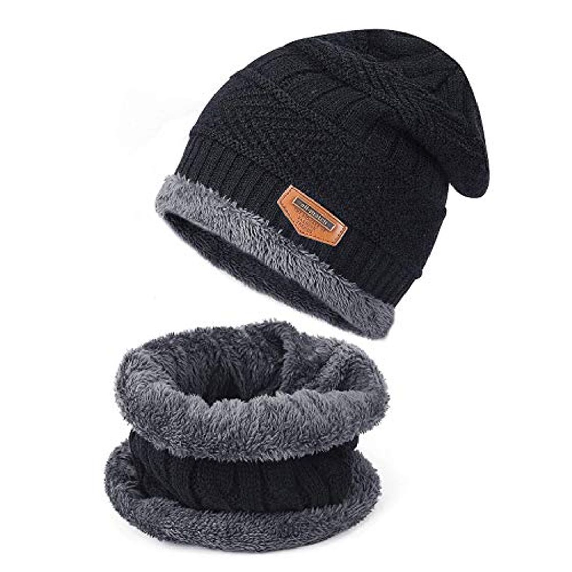 Producto TAGVO Conjunto de Bufanda con Gorro de Invierno Beanie Sombrero Forro Interior Cálido Gorro de Punto elástico Cuello elástico Calentador Ajuste niñas Niños Adultos