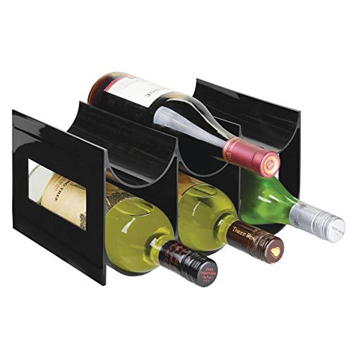 Productos mDesign Práctico estante para botellas de vino – Botelleros para vino y otras bebidas para guardar hasta 6 unidades – Vinoteca de plástico de pie – negro