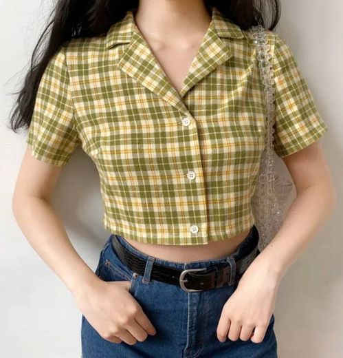 Sinora - Plaid Cropped Short-Sleeve Shirt

