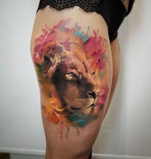 Tattoo Leão Aquarela