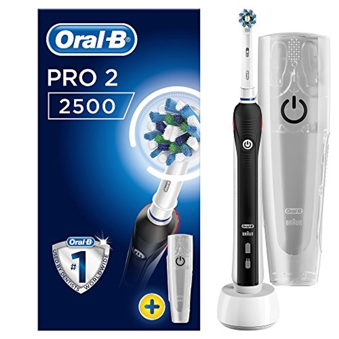 Fitness Oral-B Pro 2 2500 CrossAction - Cepillo de dientes eléctrico recargable por Braun, 1 mango negro, 2 modos don Douceur, 1 cabezal