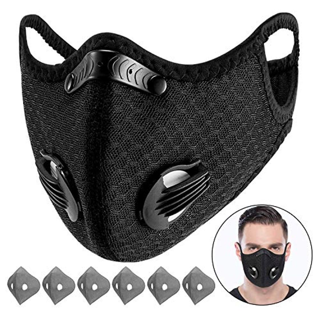 Social Beautyshow Máscara de polvo para deportes con 6 filtros de carbono reemplazables,