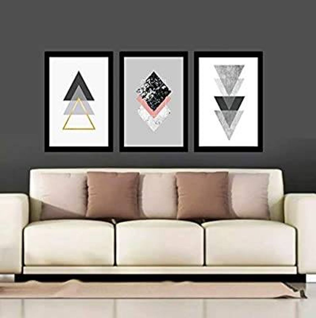 Productos 3 Quadros Decorativos Abstrato Moldura Preta Lisa