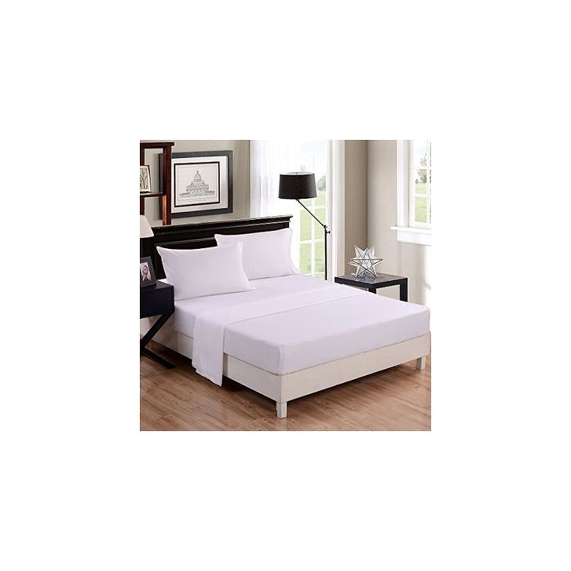 Product GC Rayyan Linen Blanco sábana bajera King Size (100% algodón egipcio, 200 hilos/cm²)