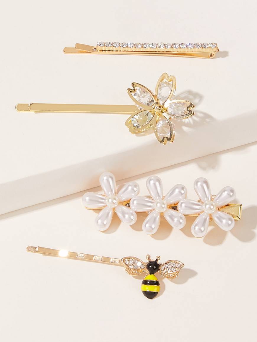 Products 4pcs Faux Pearl & Bee Decor Hairpin