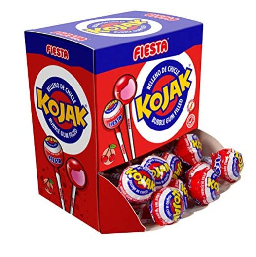 FIESTA Kojak Caramelo con Palo Sabor Cereza Relleno de Chicle