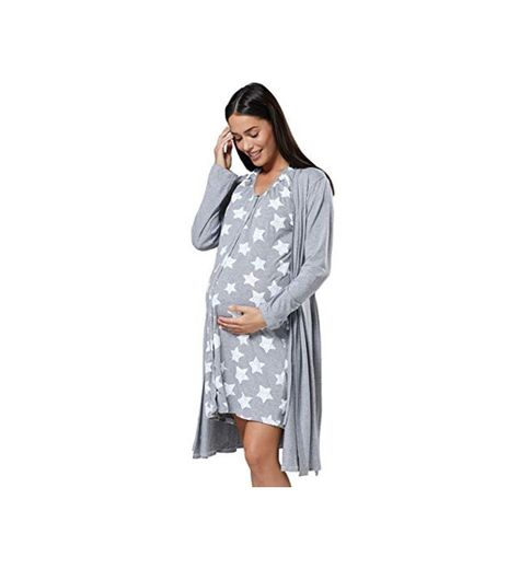 HAPPY MAMA Para Mujer Set Camisón Bata de Premamá Embarazo Lactancia 1009